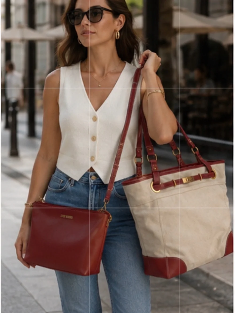 Steve Madden | Wine Canvas Boatkin Vacation Tote w/ Separate Purse & Crossbody